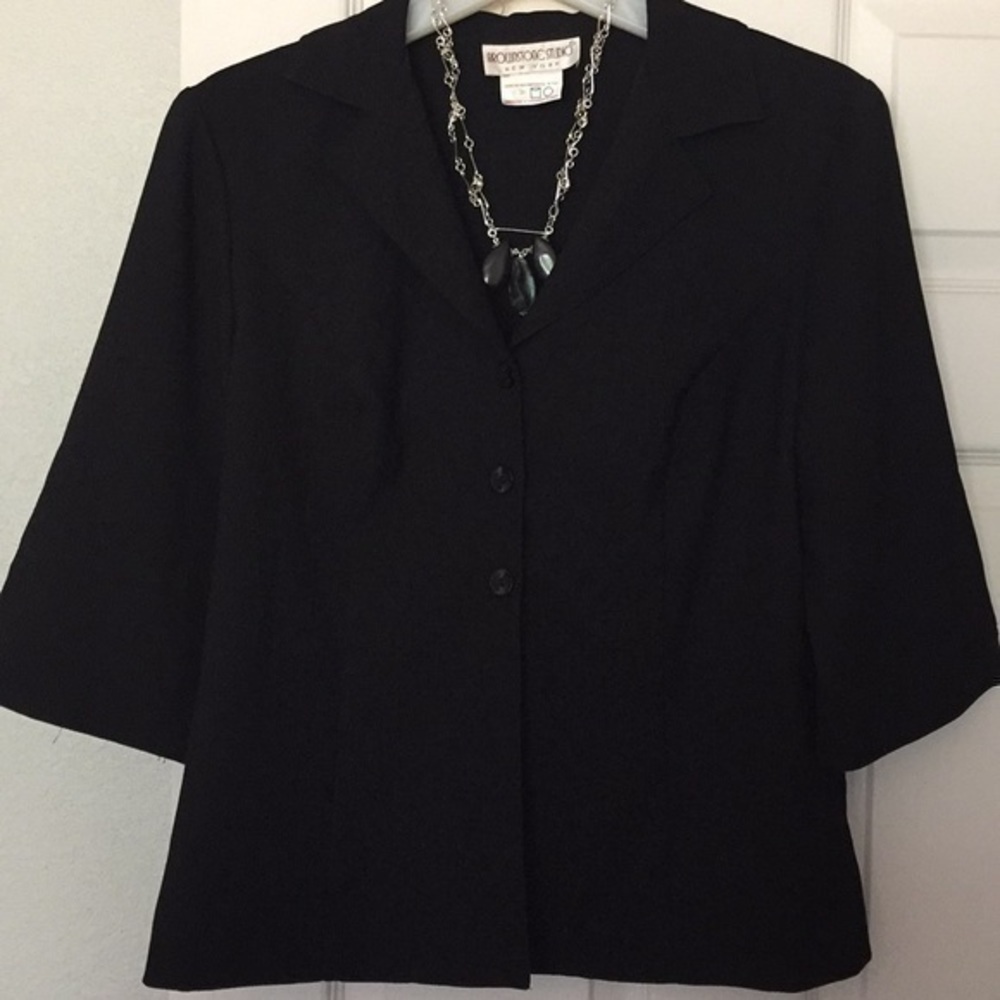 $15 SALE Lightweight 3/4 Sleeve Vintage Blazer Classic Black BROWNSTONE NY - Picture 2 of 5